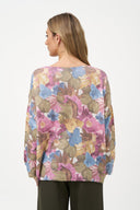 Women's Printed Knit V-Neck Sweater with 3/4 Sleeves