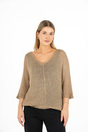 WOMEN'S KNIT V-NECK SWEATER, WITH ELBOW LENGTH SLEEVES