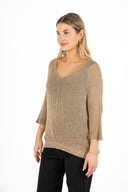 WOMEN'S KNIT V-NECK SWEATER, WITH ELBOW LENGTH SLEEVES
