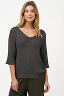 Women's Knit V-Neck Sweater with 3/4 Sleeves