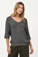 Women's Knit V-Neck Sweater with 3/4 Sleeves