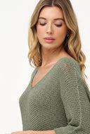 Women's Knit V-Neck Sweater with 3/4 Sleeves