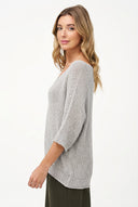 Women's Knit V-Neck Sweater with 3/4 Sleeves