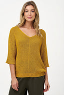 Women's Knit V-Neck Sweater with 3/4 Sleeves
