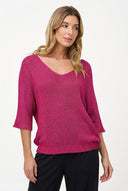 Women's Knit V-Neck Sweater with 3/4 Sleeves