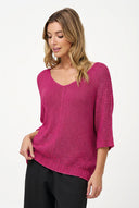 Women's Knit V-Neck Sweater with 3/4 Sleeves