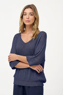Women's Knit V-Neck Sweater with 3/4 Sleeves