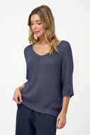 Women's Knit V-Neck Sweater with 3/4 Sleeves