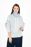 WOMEN'S KNIT OVERSIZED TURTLE-NECK SWEATER, WITH LONG BAT-SLEEVES, A DROPPED SHOULDER AND A CABLE KNIT DETAIL DOWN THE FRONT