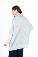 WOMEN'S KNIT OVERSIZED TURTLE-NECK SWEATER, WITH LONG BAT-SLEEVES, A DROPPED SHOULDER AND A CABLE KNIT DETAIL DOWN THE FRONT