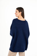 WOMEN'S "LOVE" OVERSIZED KNIT TUNIC-LENGTH V-NECK SWEATER, WITH A DROPPED SHOULDER AND LONG SLEEVES