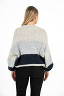 WOMEN'S COLOUR-BLOCKED OVERSIZED KNIT CREW-NECK SWEATER, WITH A DROPPED SHOULDER AND LONG PUFFY SLEEVES