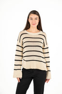 WOMEN'S KNIT TUNICK LENGTH SWEATER, WITH CREW-NECKLINE AND LONG SLEEVES WITH SLITS AT THE CUFFS