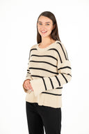 WOMEN'S KNIT TUNICK LENGTH SWEATER, WITH CREW-NECKLINE AND LONG SLEEVES WITH SLITS AT THE CUFFS