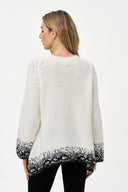 Women's Oversized High Crew-Neck Sweater with Patterned Cuffs & Hem