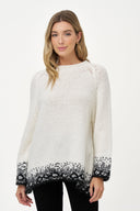 Women's Oversized High Crew-Neck Sweater with Patterned Cuffs & Hem