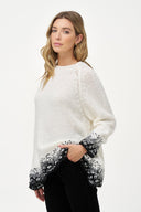 Women's Oversized High Crew-Neck Sweater with Patterned Cuffs & Hem
