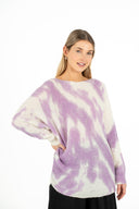WOMEN'S PRINTED KNIT BOAT-NECK TUNIC LENGTH SWEATER, WITH LONG SLEEVES AND A DROPPED SHOULDER