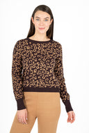 WOMEN'S LEOPARDO JACQUARD KNIT CREW-NECK SWEATER, WITH SET-IN LONG SLEEVES