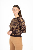 WOMEN'S LEOPARDO JACQUARD KNIT CREW-NECK SWEATER, WITH SET-IN LONG SLEEVES