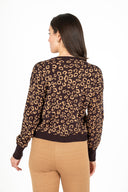 WOMEN'S LEOPARDO JACQUARD KNIT CREW-NECK SWEATER, WITH SET-IN LONG SLEEVES