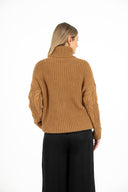 WOMEN'S CABLE-KNIT TUNIC LENGTH SWEATER, WITH A TURTLE-NECK COLLAR, LONG SLEEVES AND A DROPPED SHOULDER