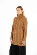 WOMEN'S CABLE-KNIT TUNIC LENGTH SWEATER, WITH A TURTLE-NECK COLLAR, LONG SLEEVES AND A DROPPED SHOULDER