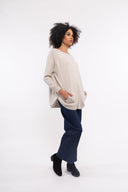 Women’s Knit Long Sleeve Sweater. Composition: 50% Viscose, 28% Polyamide, 12% Wool and 10% Angora. 