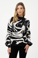 Women's Knit Jacquard Mock-Neck Sweater With Long Raglan Sleeves | M
