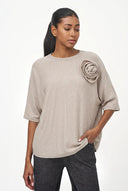 Women's Knit Crew-Neck Sweater, Short Sleeves & Attached Flower