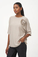 Women's Knit Crew-Neck Sweater, Short Sleeves & Attached Flower