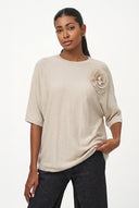 Women's Knit Crew-Neck Sweater, Short Sleeves & Attached Flower