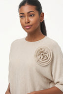 Women's Knit Crew-Neck Sweater, Short Sleeves & Attached Flower
