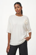 Women's Knit Crew-Neck Sweater, Short Sleeves & Attached Flower