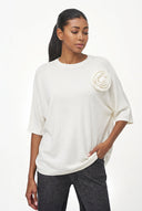 Women's Knit Crew-Neck Sweater, Short Sleeves & Attached Flower