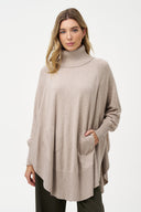 Women's Oversized Knit Turtleneck Sweater, Long Sleeves & Scooped Hem