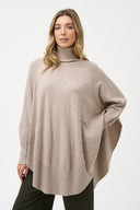 Women's Oversized Knit Turtleneck Sweater, Long Sleeves & Scooped Hem