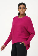 Women's Crew-Neck Sweater, Long Drop-Shoulder Sleeves & High-Low Hem