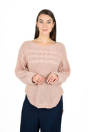 WOMEN'S KIT BOAT-NECK SWEATER, WITH LONG BAT SLEEVES AND A ROLLED CUFF, A CURVED HI/LOW HEMLINE AND A CABLE KNIT DETAIL ACROSS THE CHEST & ARMS