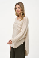 Women's Wide-Neck Cable-Knit Sweater, Long Sleeves & High-Low Hem