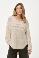 Women's Wide-Neck Cable-Knit Sweater, Long Sleeves & High-Low Hem
