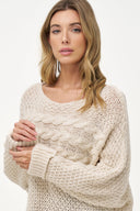Women's Wide-Neck Cable-Knit Sweater, Long Sleeves & High-Low Hem