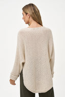 Women's Wide-Neck Cable-Knit Sweater, Long Sleeves & High-Low Hem