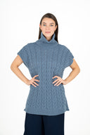 WOMEN'S KIT TURTLE NECK-NECK SLEEVELESS TUNIC-LENGTH SWEATER,  WITH A CABLE KNIT DETAIL DOWN THE FRONT