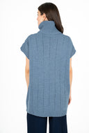 WOMEN'S KIT TURTLE NECK-NECK SLEEVELESS TUNIC-LENGTH SWEATER,  WITH A CABLE KNIT DETAIL DOWN THE FRONT