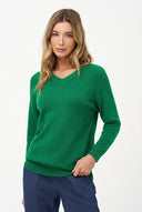 Women's Knit V-Neck Sweater with Long Sleeves