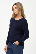 Women's Knit V-Neck Sweater with Long Sleeves