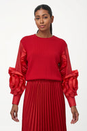 Women's Knit Sweater with Sheer Sleeves & Floral Detail