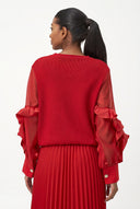 Women's Knit Sweater with Sheer Sleeves & Floral Detail