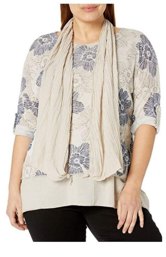 M Made in Italy - Knitted Top with Woven Inner Layer and Scarf Plus Size